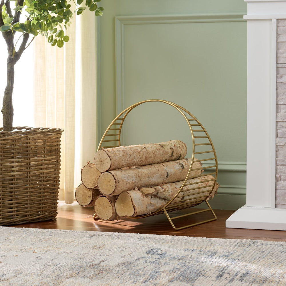 Safavieh Torryann Metal Firewood Holder Open Frame Storage With Warm Brass Tone Fireplace Accent FA410618