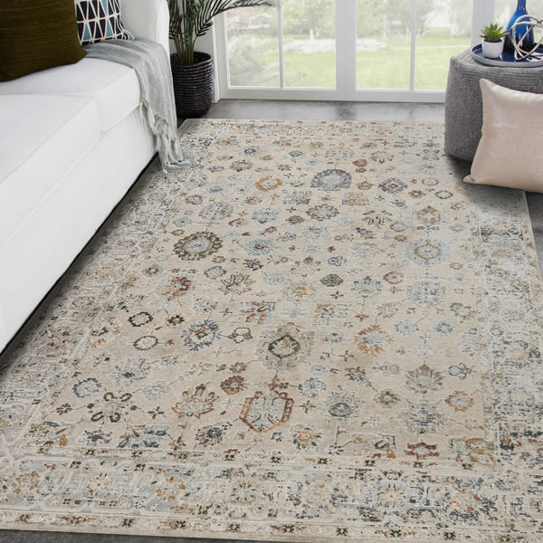 AMER Rugs Fairmont Nesty FAI-10 Power-Loomed Machine Made Polyester Transitional Floral Rug Ivory 9'3" x 12'3"