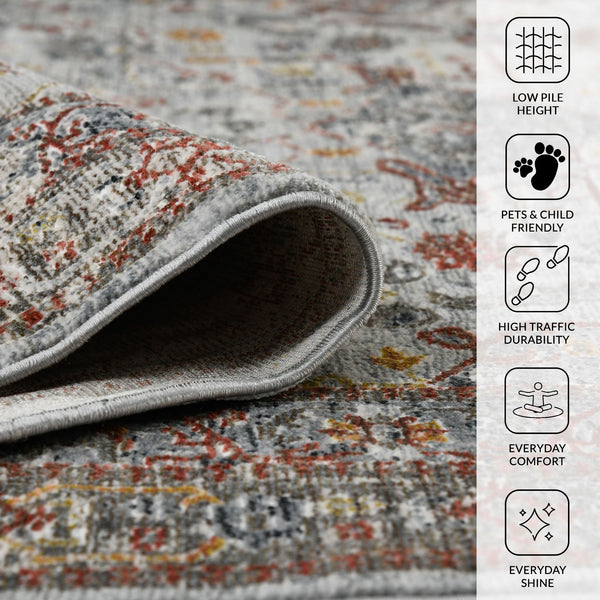 Fairmont Vintage Bordered Area Rug Power Loomed Polyester Blend Farmhouse Style for Any Room