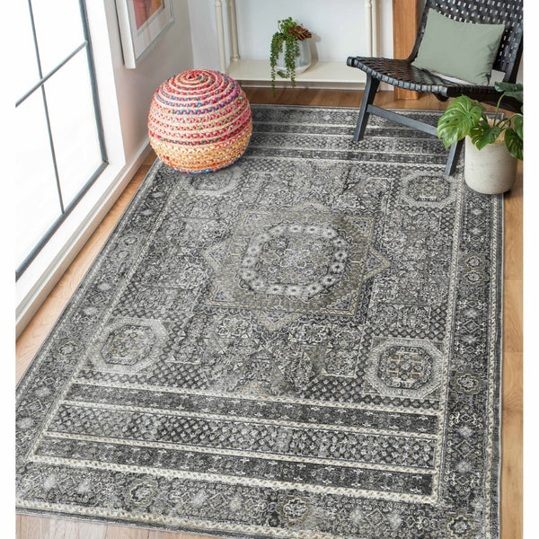 Amer Rugs Fairmont Farmhouse Medallion Power-loom Rug – Vintage Design, Soft & Durable For High-traffic Areas Charcoal Polyester, Polypropylene Fai633411