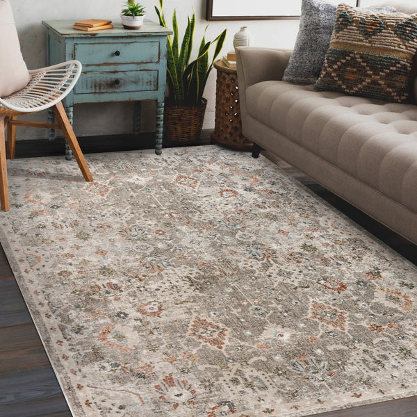 AMER Rugs Fairmont Mella FAI-8 Power-Loomed Machine Made Polyester Transitional Bordered Rug Gray 9'3" x 12'3"