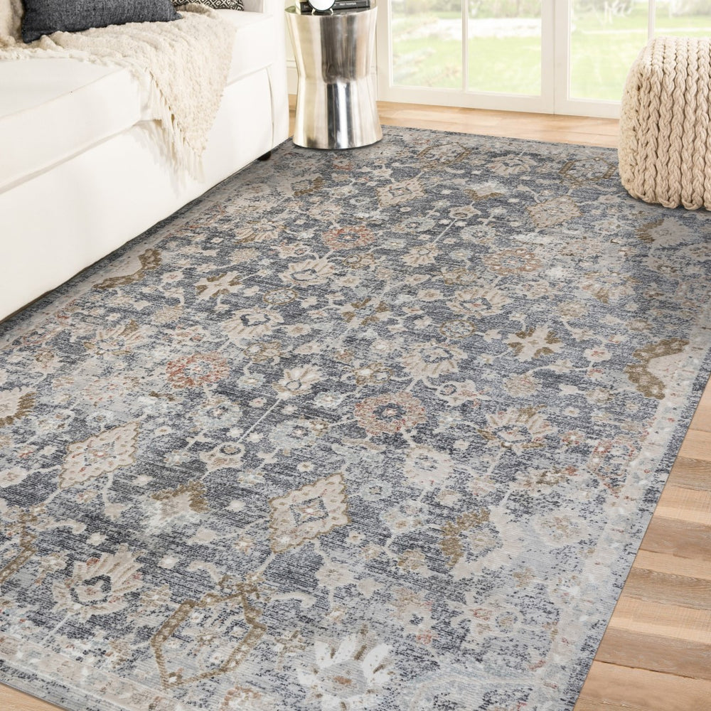 AMER Rugs Fairmont Mella FAI-9 Power-Loomed Machine Made Polyester Transitional Bordered Rug Dark Gray 9'3" x 12'3"