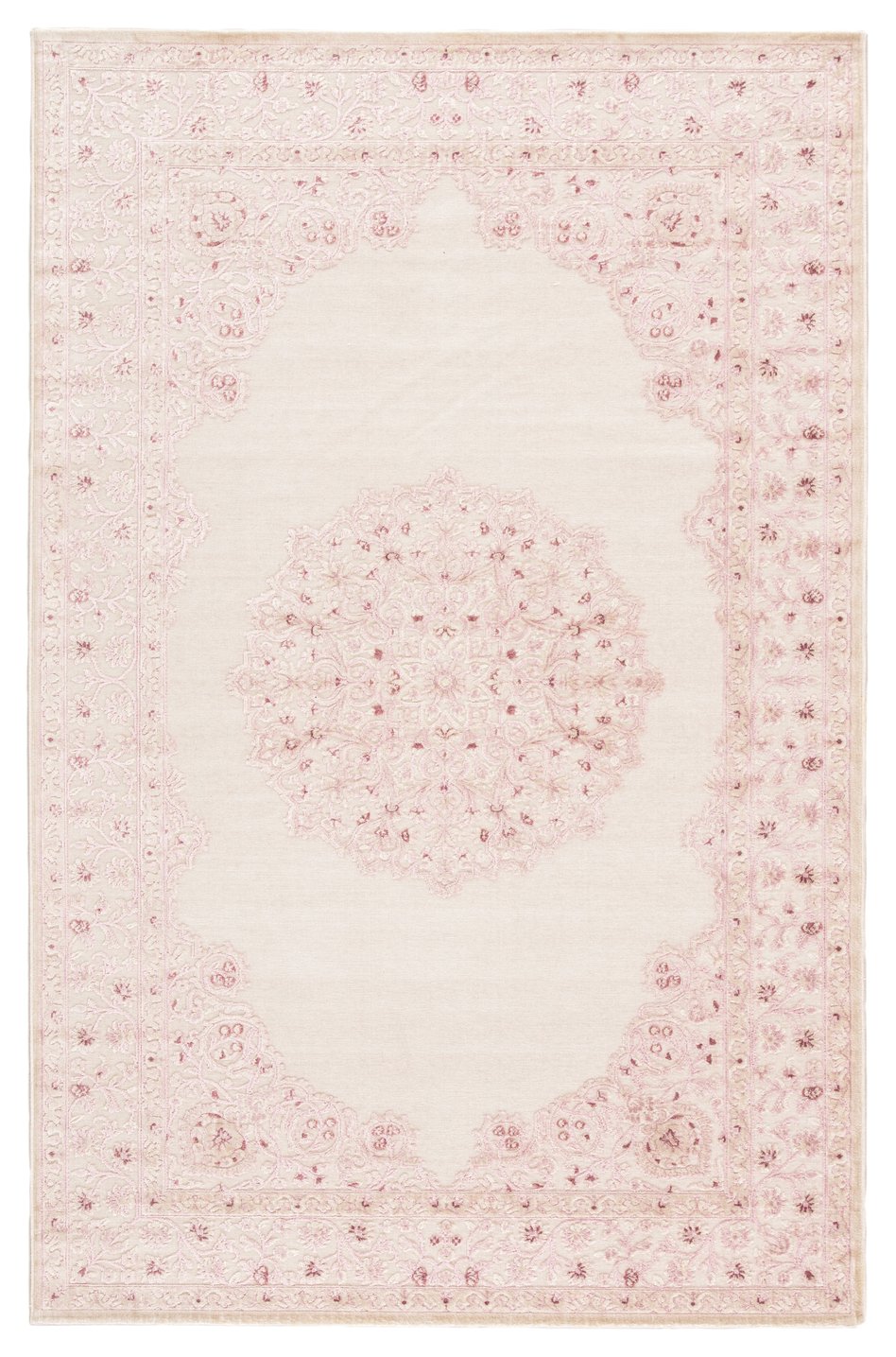Jaipur Living Fables Malo Fb123 Powerloomed Machinemade 58% Acrylic 33% Rayon 9% Polyester Traditional Medallion Indoor Rug Pink, White 58% Acrylic 33% Rayon 9% Polyester Rug139836