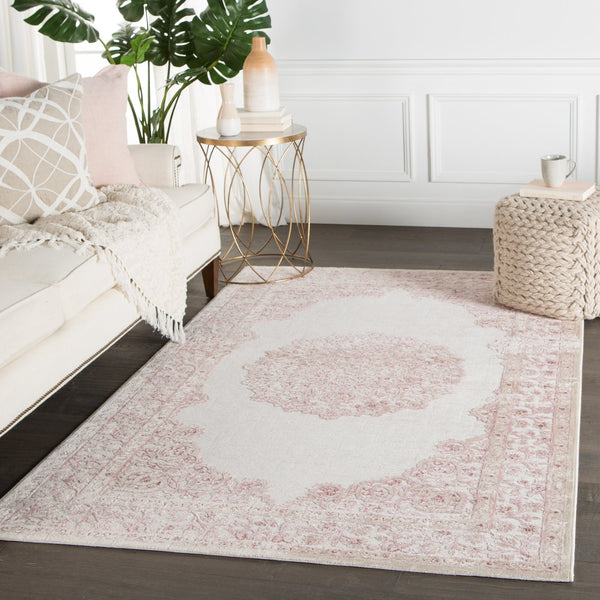 Jaipur Living Fables Malo Fb123 Powerloomed Machinemade 58% Acrylic 33% Rayon 9% Polyester Traditional Medallion Indoor Rug Pink, White 58% Acrylic 33% Rayon 9% Polyester Rug139836