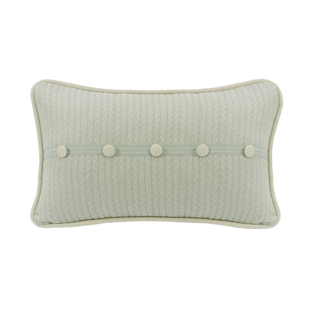 Hiend Accents Belmont Decorative Trim Accent Pillow - Chic Herringbone Design With Elegant Button Detailing Green Shell, 100% Polyester,Fill, 100% Polyester Fb1611p3