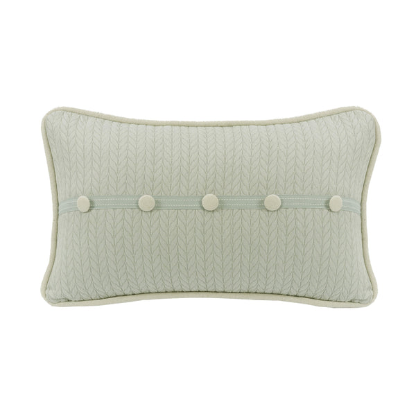 Hiend Accents Belmont Decorative Trim Accent Pillow - Chic Herringbone Design With Elegant Button Detailing Green Shell, 100% Polyester,Fill, 100% Polyester Fb1611p3