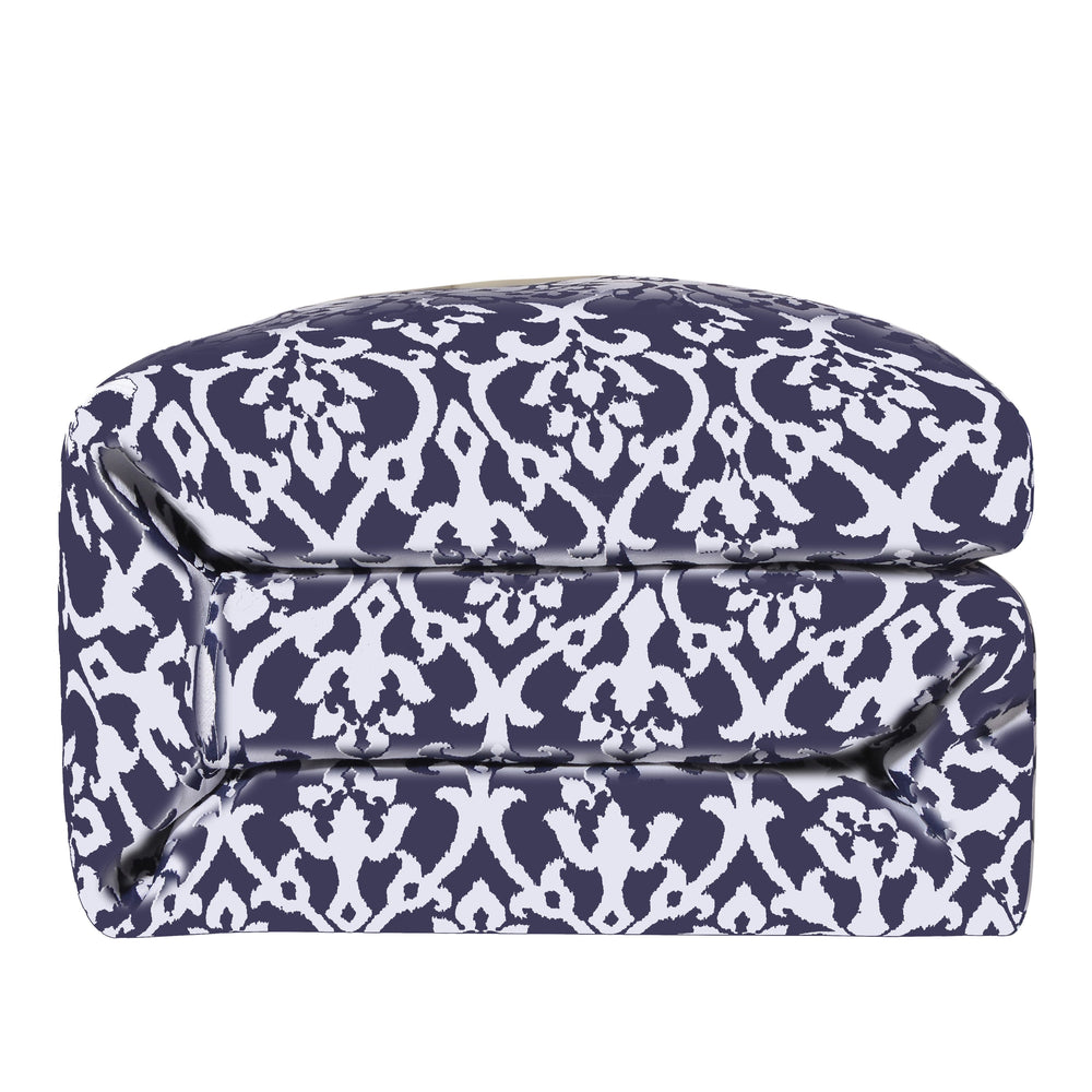 Hiend Accents Kavali Elegant Floral Jacquard Duvet Cover - Transform Your Bedroom With Luxurious Style & Comfort White,Navy Face, 100% Polyester. Back, 100% Cotton Fb1711du-sk-oc