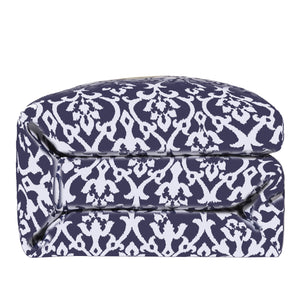 Hiend Accents Kavali Elegant Floral Jacquard Duvet Cover - Transform Your Bedroom With Luxurious Style & Comfort White,Navy Face, 100% Polyester. Back, 100% Cotton Fb1711du-sk-oc