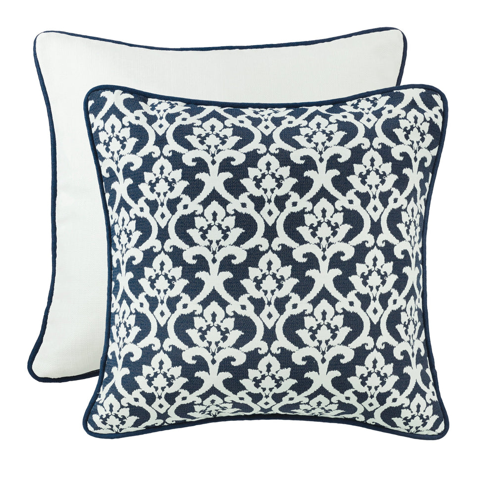 Hiend Accents Navy Floral Jacquard Euro Sham With Elegant Piping And Hidden Zipper For Stylish Bedding Decor White,Navy 100% Polyester Fb1711e1