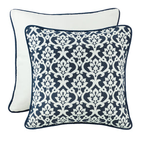 Hiend Accents Navy Floral Jacquard Euro Sham With Elegant Piping And Hidden Zipper For Stylish Bedding Decor White,Navy 100% Polyester Fb1711e1