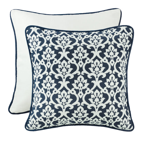 Hiend Accents Navy Floral Jacquard Euro Sham With Elegant Piping And Hidden Zipper For Stylish Bedding Decor White,Navy 100% Polyester Fb1711e1