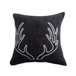 Hiend Accents Hamilton Chenille Embroidered Antler Pillow - Luxurious Rustic Decor For Cozy Home Ambiance White,Gray Shell, 100% Polyester,Fill, 100% Waterfowl Feathers Fb1713p2