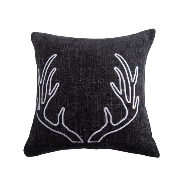 Hiend Accents Hamilton Chenille Embroidered Antler Pillow - Luxurious Rustic Decor For Cozy Home Ambiance White,Gray Shell, 100% Polyester,Fill, 100% Waterfowl Feathers Fb1713p2
