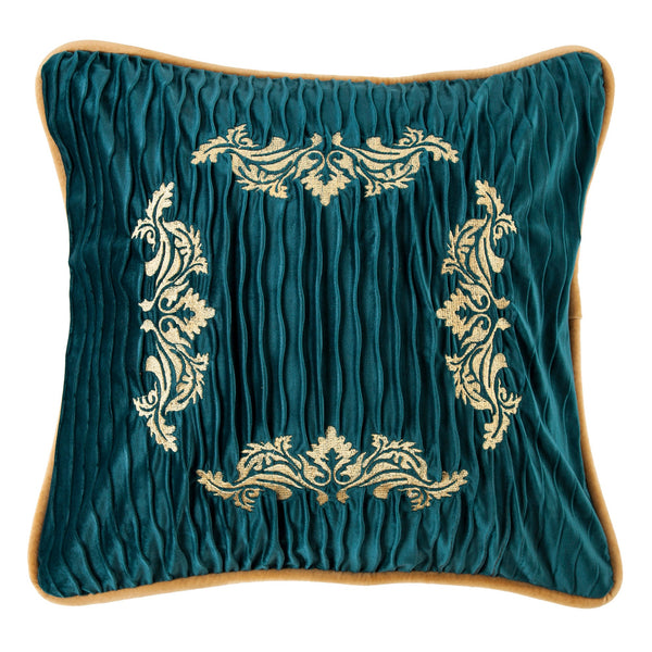 Hiend Accents Velvet Accent Pillow With Golden Scroll Embroidery - Luxurious Home Decor For Elegant Spaces Teal Shell, 100% Polyester,Filling, 100% Waterfowl Feathers Fb1714p3