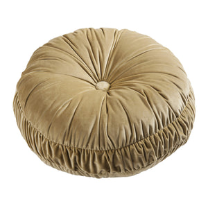 Hiend Accents Loretta Plush Velvet Round Pillow - Luxurious Soft Comfort With Elegant Button-tufted Design Gold Shell, 100% Polyester,Fill, 100% Waterfowl Feathers Fb1714p5