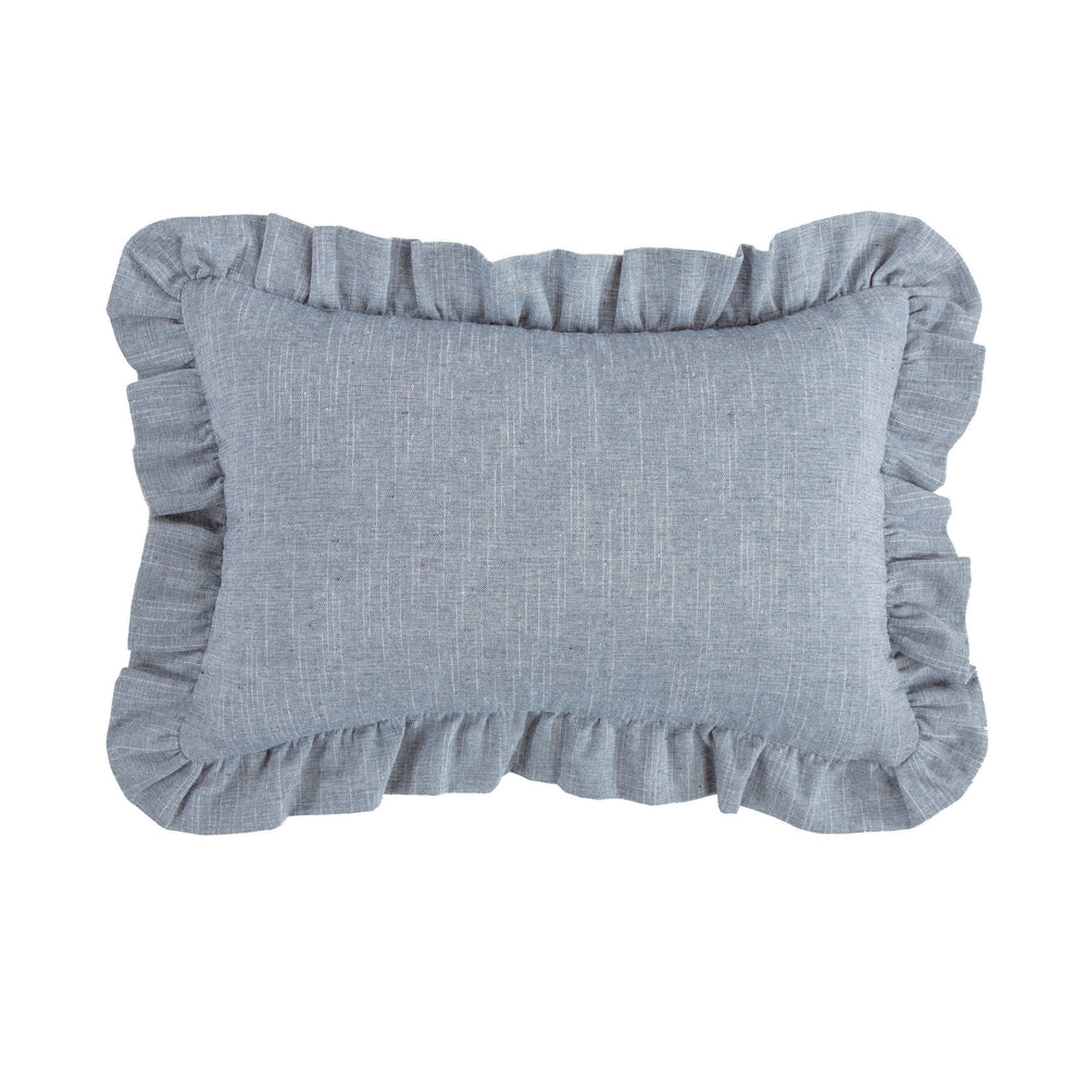 Hiend Accents Chambray Ruffled Denim Lumbar Pillow - Elegant Textured Accent For Chic Home Decor And Comfort Blue Shell, 15% Linen,45% Cotton,40% Polyester,Filling, 100% Waterfowl Feathers Fb1751p1