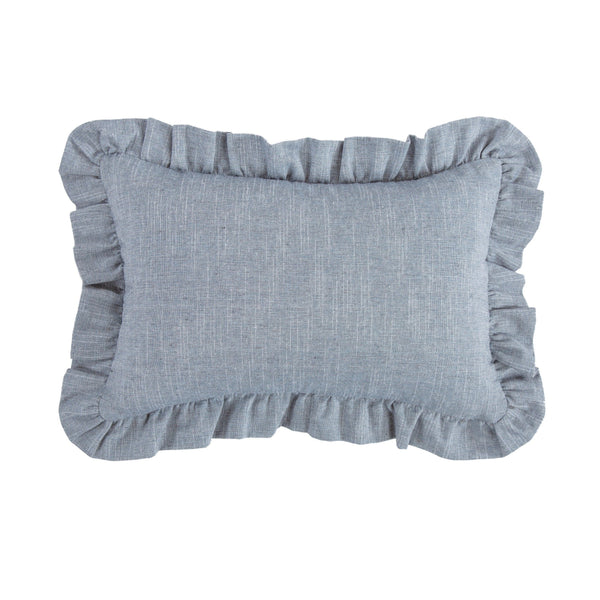 Hiend Accents Chambray Ruffled Denim Lumbar Pillow - Elegant Textured Accent For Chic Home Decor And Comfort Blue Shell, 15% Linen,45% Cotton,40% Polyester,Filling, 100% Waterfowl Feathers Fb1751p1