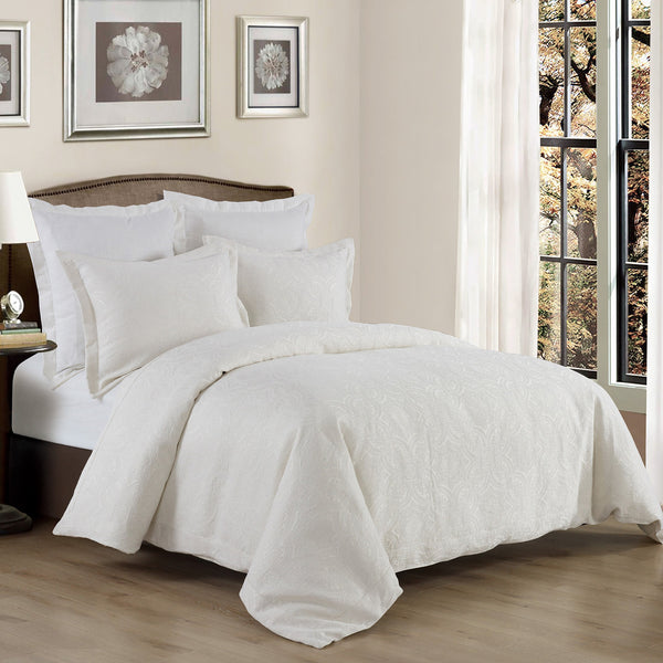 Hiend Accents Matelassé Duvet Cover Set - 3 Piece Elegant Ensemble For Year-round Comfort And Stylish Decor Ivory Duvet Cover, Face, 68% Cotton,32% Polyester,Back, 100% Cotton. Fb1755-sk-oc
