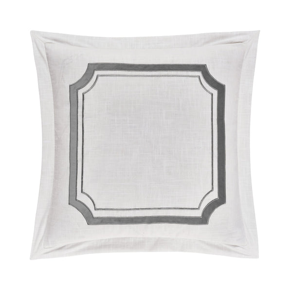 Hiend Accents Velvet Euro Sham From Madison Collection - Luxurious Embroidery & Flanged Edges For Chic Decor White,Gray 100% Polyester Fb1755es-os-gy