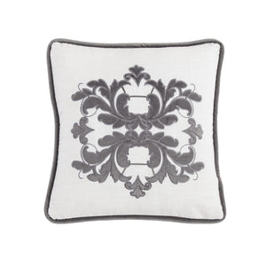 Hiend Accents Madison Velvet Embroidered Square Pillow For Luxurious Comfort And Elegant Home Decor Accents White,Gray Shell, 100% Polyester,Fill, 100% Waterfowl Feathers Fb1755p2-os-gy