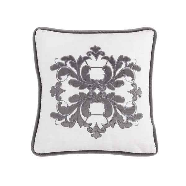 Hiend Accents Madison Velvet Embroidered Square Pillow For Luxurious Comfort And Elegant Home Decor Accents White,Gray Shell, 100% Polyester,Fill, 100% Waterfowl Feathers Fb1755p2-os-gy