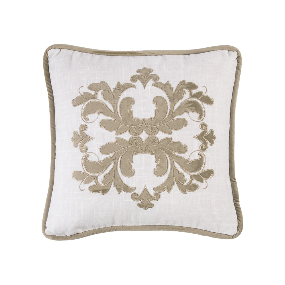 Hiend Accents Madison Velvet Embroidered Square Pillow For Luxurious Comfort And Elegant Home Decor Accents White,Tan Shell, 100% Polyester,Fill, 100% Waterfowl Feathers Fb1755p2-os-om