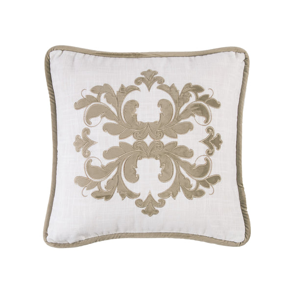 Hiend Accents Madison Velvet Embroidered Square Pillow For Luxurious Comfort And Elegant Home Decor Accents White,Tan Shell, 100% Polyester,Fill, 100% Waterfowl Feathers Fb1755p2-os-om