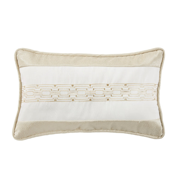 Hiend Accents Hollywood Chain Link Embroidered Lumbar Pillow - Elevate Your Home Decor With Luxurious Comfort And Style White,Cream Shell, 100% Polyester,Fill, 100% Waterfowl Feathers Fb1774p2