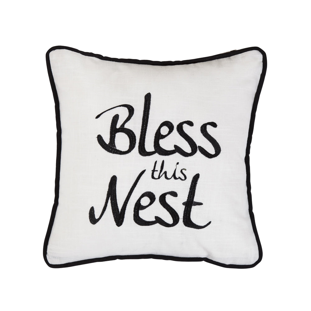 Hiend Accents Bless This Nest Embroidery Throw Pillow - Cozy Accent For Modern Farmhouse Decor And Warmth White,Black 100% Polyester And Filled With 100% Waterfowl Feathers Fb1776p4