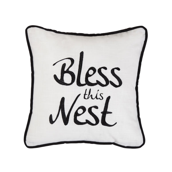 Hiend Accents Bless This Nest Embroidery Throw Pillow - Cozy Accent For Modern Farmhouse Decor And Warmth White,Black 100% Polyester And Filled With 100% Waterfowl Feathers Fb1776p4