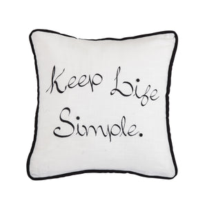 Hiend Accents Keep Life Simple Embroidery Throw Pillow - Cozy Accent For Stylish Home Decor & Comfort White,Black 100% Polyester And Filled With 100% Waterfowl Feathers Fb1776p5