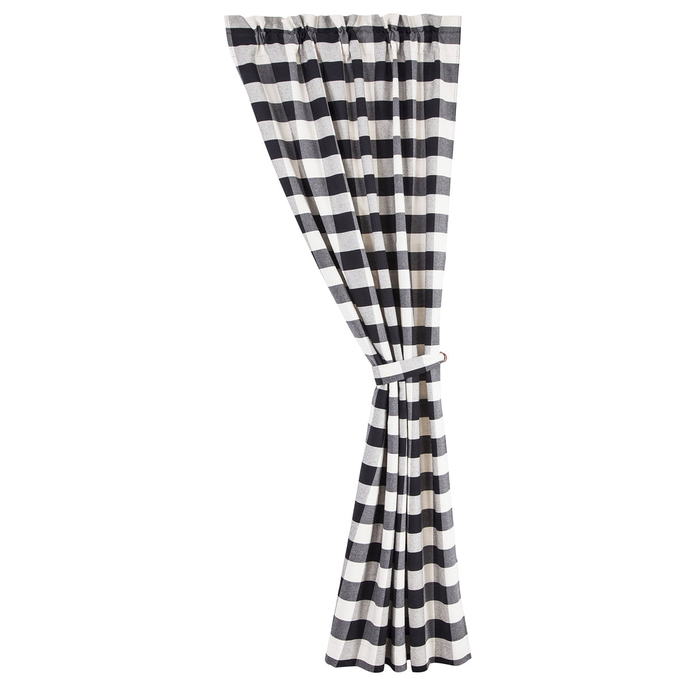 Hiend Accents Camille Buffalo Check Curtain Set - Cozy Farmhouse Charm For Your Living Space - 2 Elegant Pieces Black,Natural 100% Cotton Fb1778c-os-bk