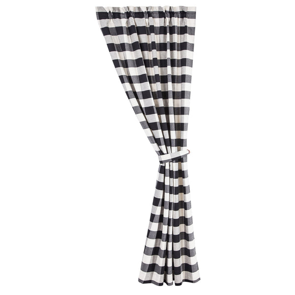 Hiend Accents Camille Buffalo Check Curtain Set - Cozy Farmhouse Charm For Your Living Space - 2 Elegant Pieces Black,Natural 100% Cotton Fb1778c-os-bk
