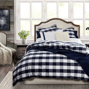 Hiend Accents Camille Buffalo Check Duvet Cover Set - Cozy 3-piece Cotton Ensemble For A Charming Bedroom Retreat Navy 100% Cotton Fb1778ds-sk-na