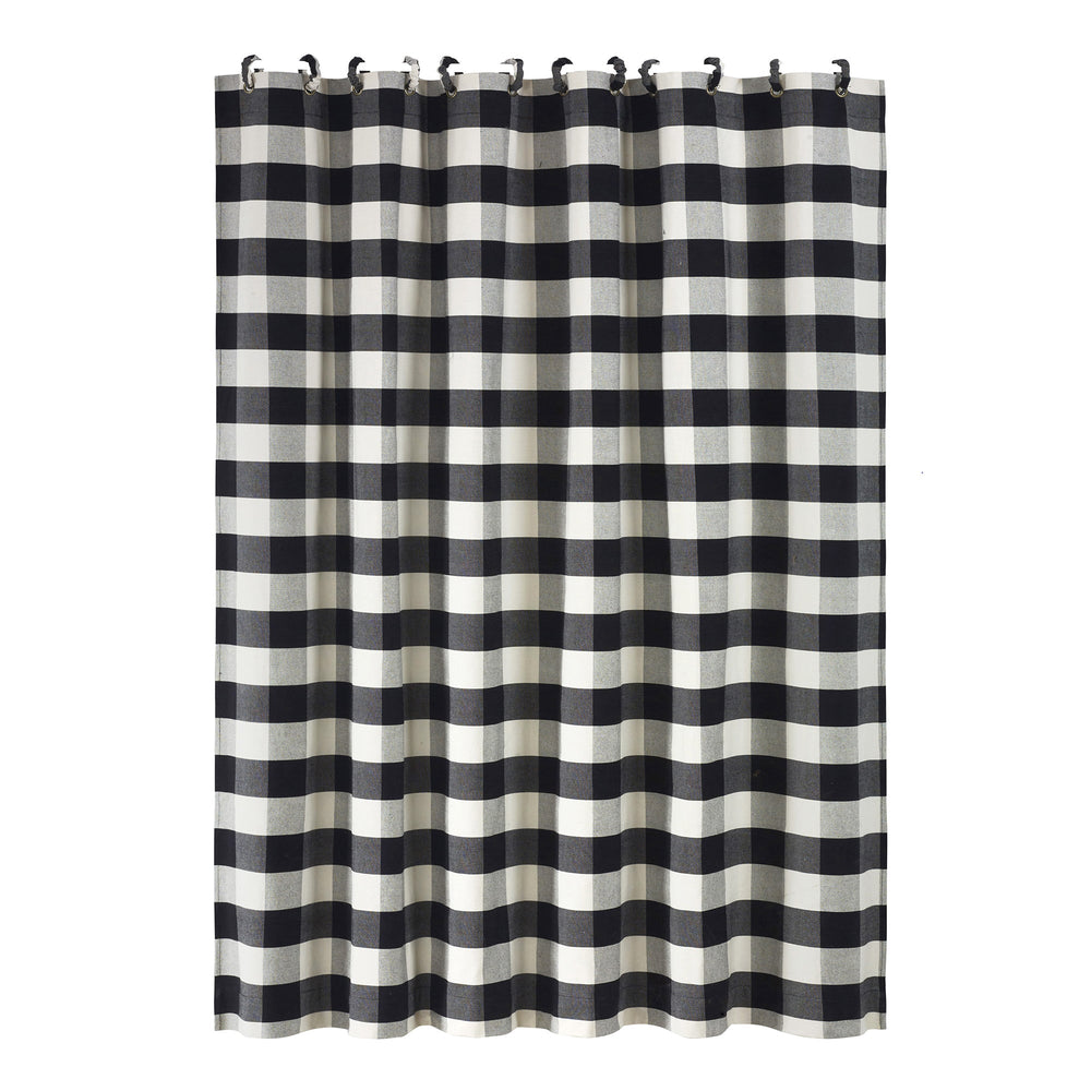Hiend Accents Camille Buffalo Check Shower Curtain - Elevate Your Bathroom Style With Timeless Gingham Charm Black,White 100% Cotton Fb1778sc-os-bk