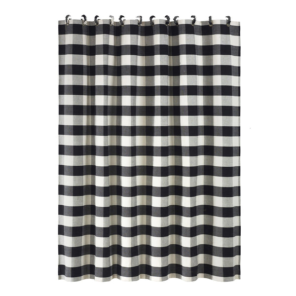 Hiend Accents Camille Buffalo Check Shower Curtain - Elevate Your Bathroom Style With Timeless Gingham Charm Black,White 100% Cotton Fb1778sc-os-bk