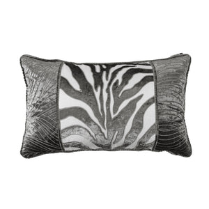 Hiend Accents Celeste Zebra Appliqué Pillow With Wave Embroidery – Stylish, Cozy Accent For Modern Decor White Shell, 100% Polyester,Filling, 100% Waterfowl Feathers Fb1823p1