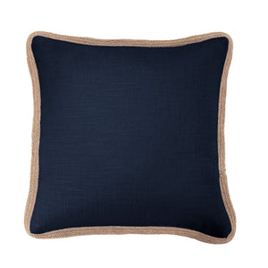 Hiend Accents Luna Washed Linen Euro Sham With Jute Trim - Elevate Your Bedroom Decor With Chic Comfort & Style Navy 70% Viscose,30% Linen Fb1827e2-os-na