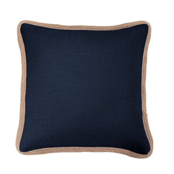 Hiend Accents Luna Washed Linen Euro Sham With Jute Trim - Elevate Your Bedroom Decor With Chic Comfort & Style Navy 70% Viscose,30% Linen Fb1827e2-os-na