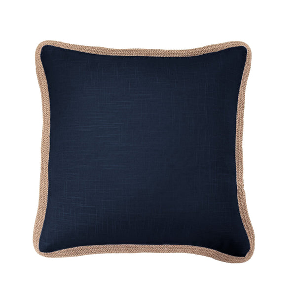 Hiend Accents Luna Washed Linen Pillow With Jute Trim - Elegant, Cozy Accent For Chic Home Décor Transformations Navy Shell, 70% Viscose,30% Linen,Fill, 100% Waterfowl Feathers Fb1827p5-os-na