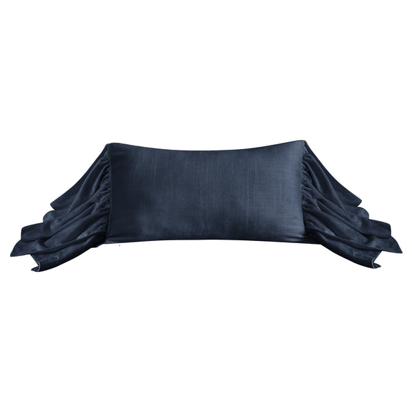 Hiend Accents Luna Washed Linen Long Ruffled Pillow - Luxurious Comfort And Sophisticated Style For Home Decor Navy Shell, 70% Viscose,30% Linen,Fill, 100% Waterfowl Feathers Fb1827p7-os-na