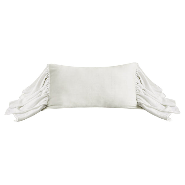 Hiend Accents Luna Washed Linen Long Ruffled Pillow - Luxurious Comfort And Sophisticated Style For Home Decor White Shell, 70% Viscose,30% Linen,Fill, 100% Waterfowl Feathers Fb1827p7-os-wh