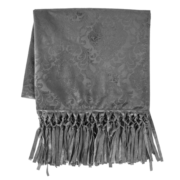 Hiend Accents Diane Throw: Luxurious Embossed Velvet With Timeless Damask Pattern For Cozy Elegance And Comfort Gray Face, 100% Polyester,Back, 100% Cotton Fb1828th-os-gy