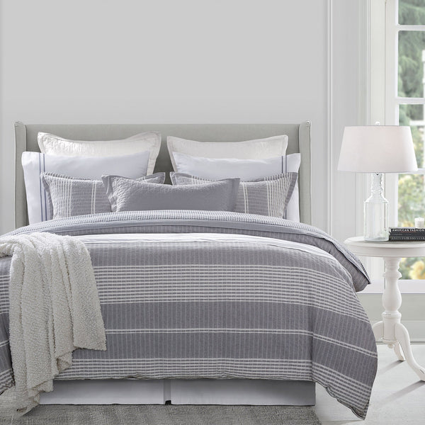 Hiend Accents Lane Stripe Duvet Cover Set - Elegant 3-piece Cotton Ensemble For A Cozy Coastal Bedroom Retreat Gray 100% Cotton Fb1933du-sk-gy
