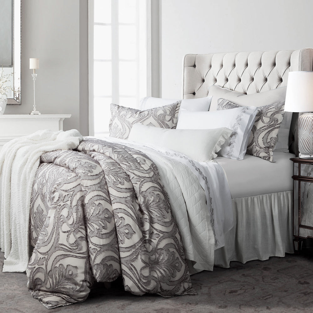 Hiend Accents Nicole Damask Duvet Cover Set - Luxurious 3-piece Ensemble For Elegant Bedroom Transformation Gray 100% Cotton Fb1938du-sk-gy