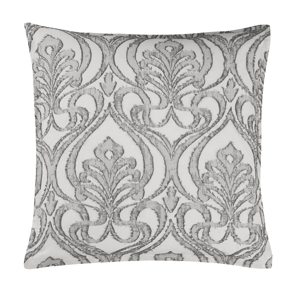 Hiend Accents Nicole Damask Euro Sham - Elegant Oversized Design With Soft Textures For A Serene Bedroom Retreat Gray 100% Cotton Fb1938es-os-gy