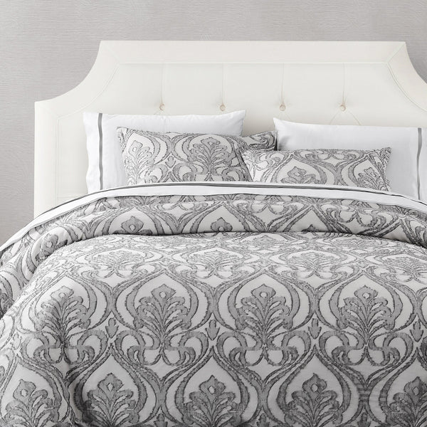 Hiend Accents Nicole Damask Comforter Set - Elegant 3-piece Bedding Ensemble For A Luxurious Bedroom Sanctuary Gray 100% Cotton Fb1938-sk-gy