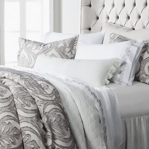 Hiend Accents Nicole Damask Comforter Set - Elegant 3-piece Bedding Ensemble For A Luxurious Bedroom Sanctuary Gray 100% Cotton Fb1938-sk-gy
