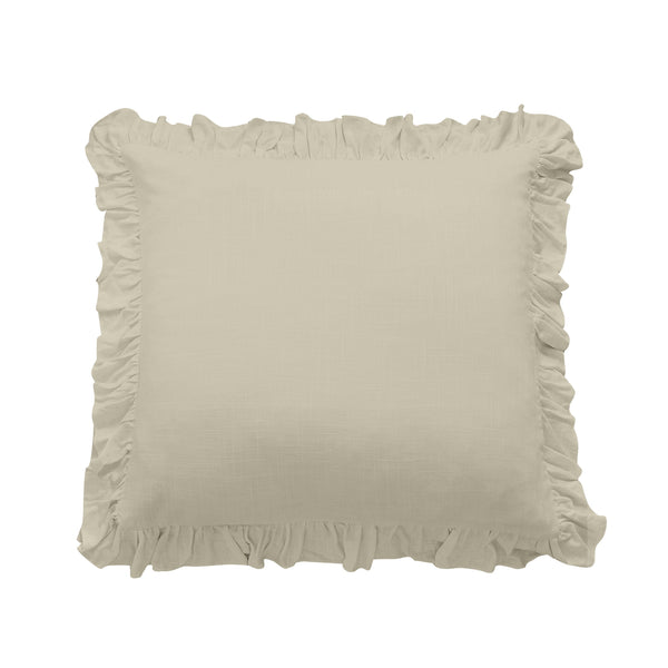 Hiend Accents Lily Washed Linen Ruffled Euro Sham - Elegant Soft Texture, Durable & Wrinkle-resistant Bedding Accent Light Tan 70% Viscose,30% Linen Fb1947es-os-lt