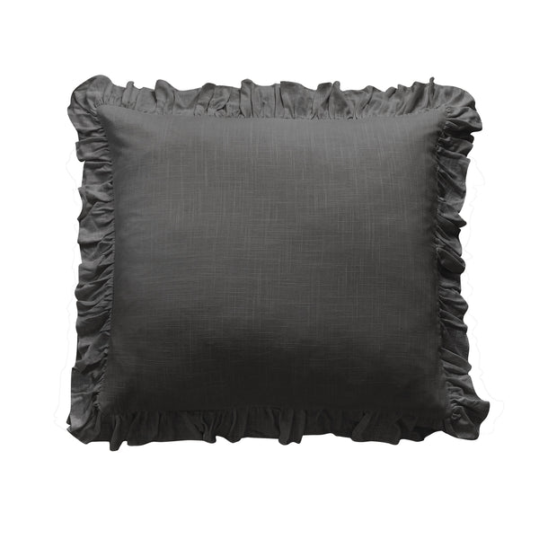 Hiend Accents Lily Washed Linen Ruffled Euro Sham - Elegant Soft Texture, Durable & Wrinkle-resistant Bedding Accent Slate 70% Viscose,30% Linen Fb1947es-os-sl
